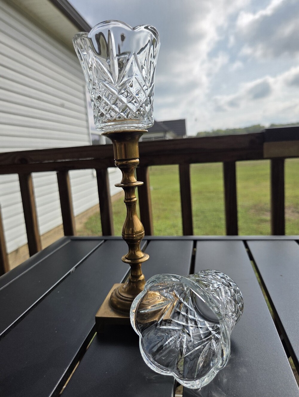 Clear Cut Glass Votives/Tulips- Brass Candlestick Not Included.